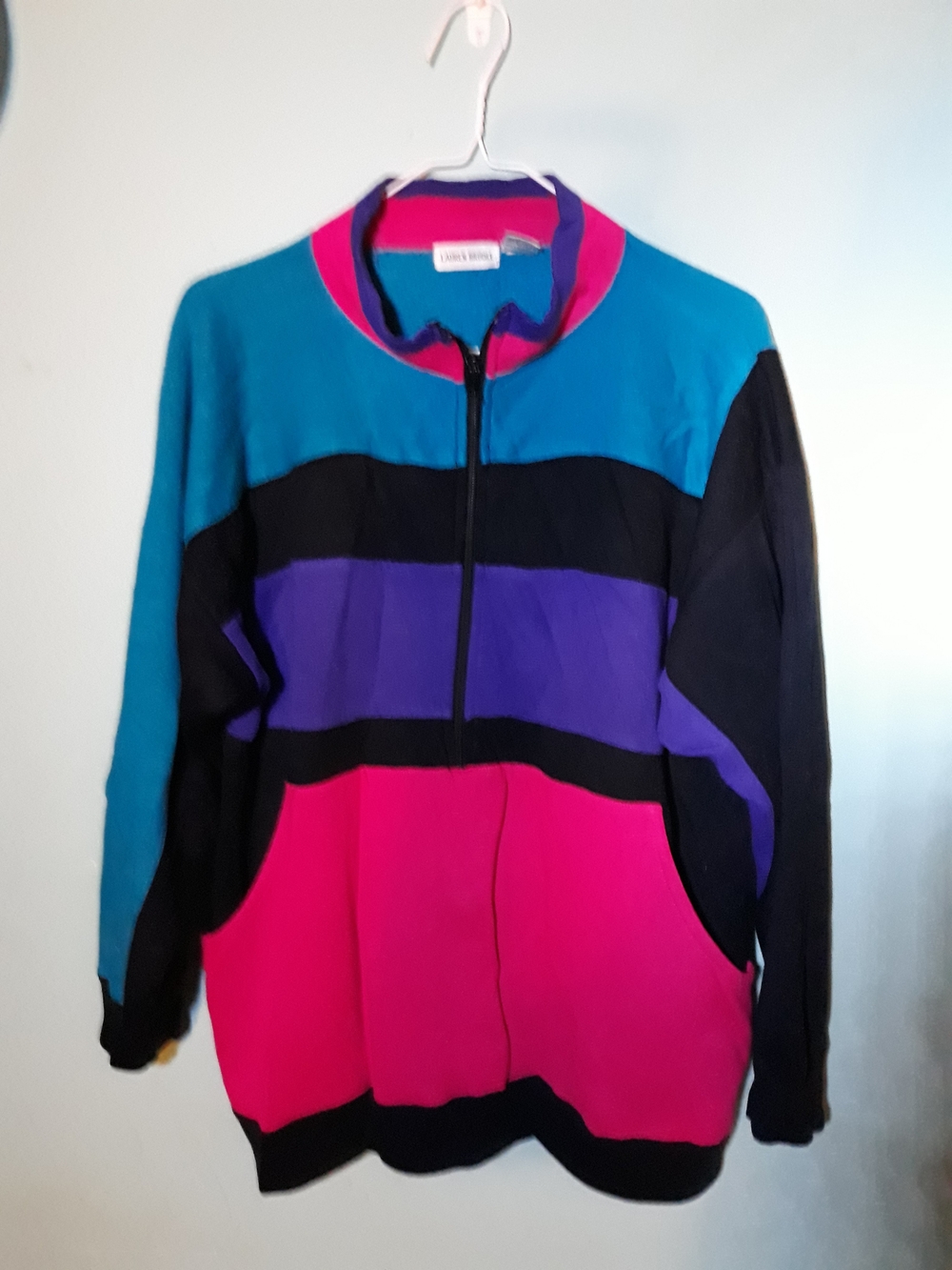 Colorblock Zip 90s sweater - Teal, Purple & Hot Pink
